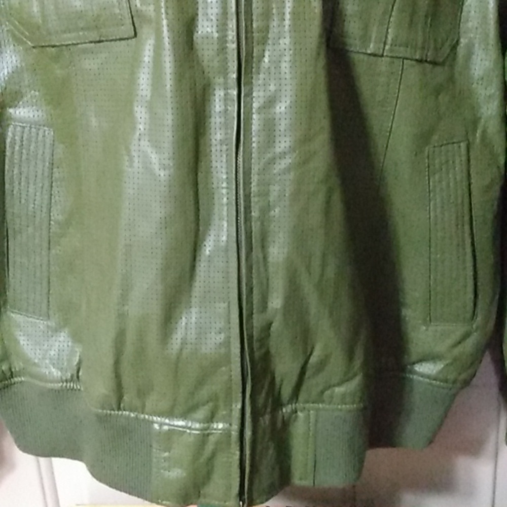 Green Leather Motorcycle Jacket 3XL - Picture 3 of 15